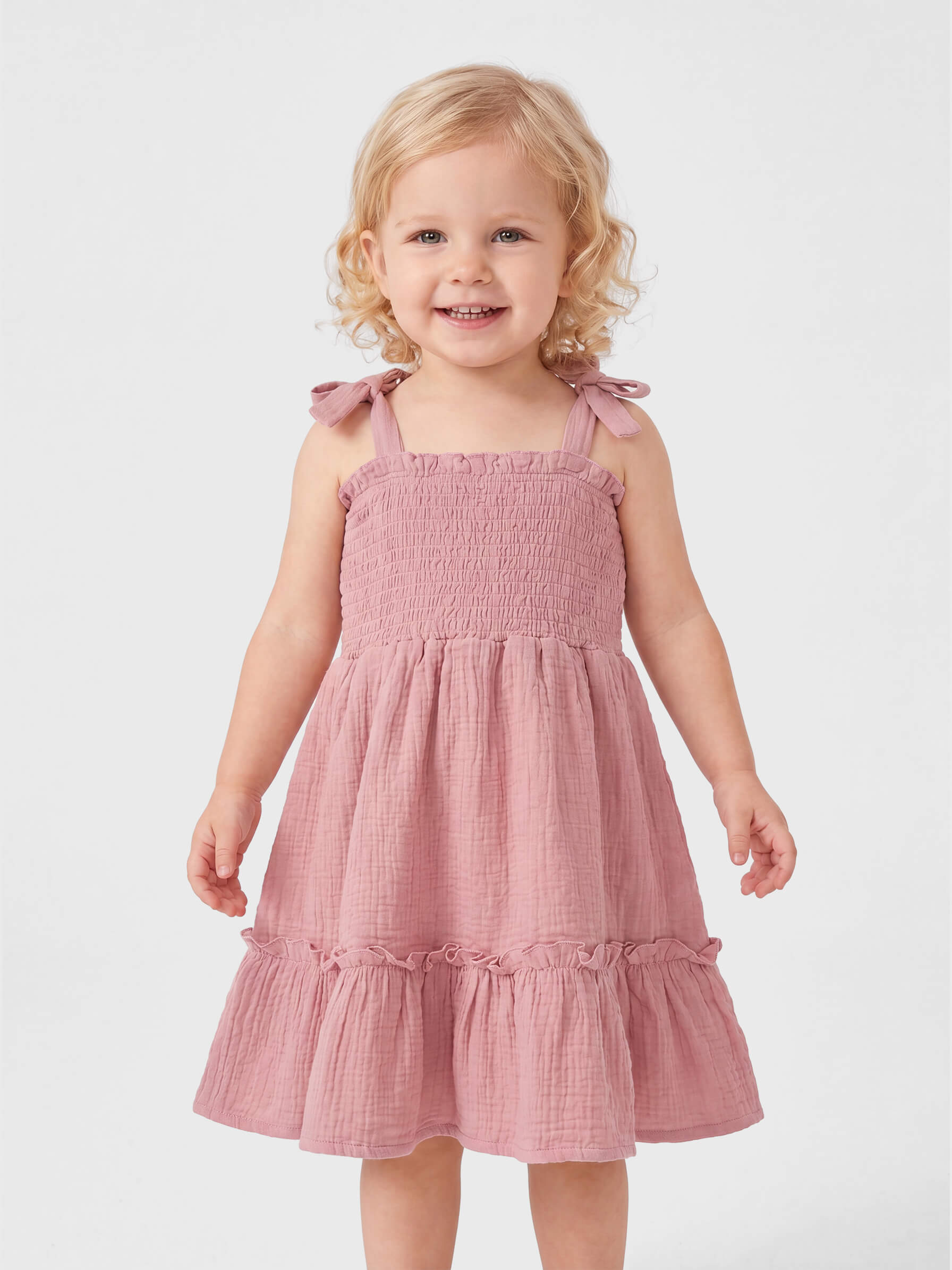Aria Smocked Tie-Strap Organic Muslin Dress