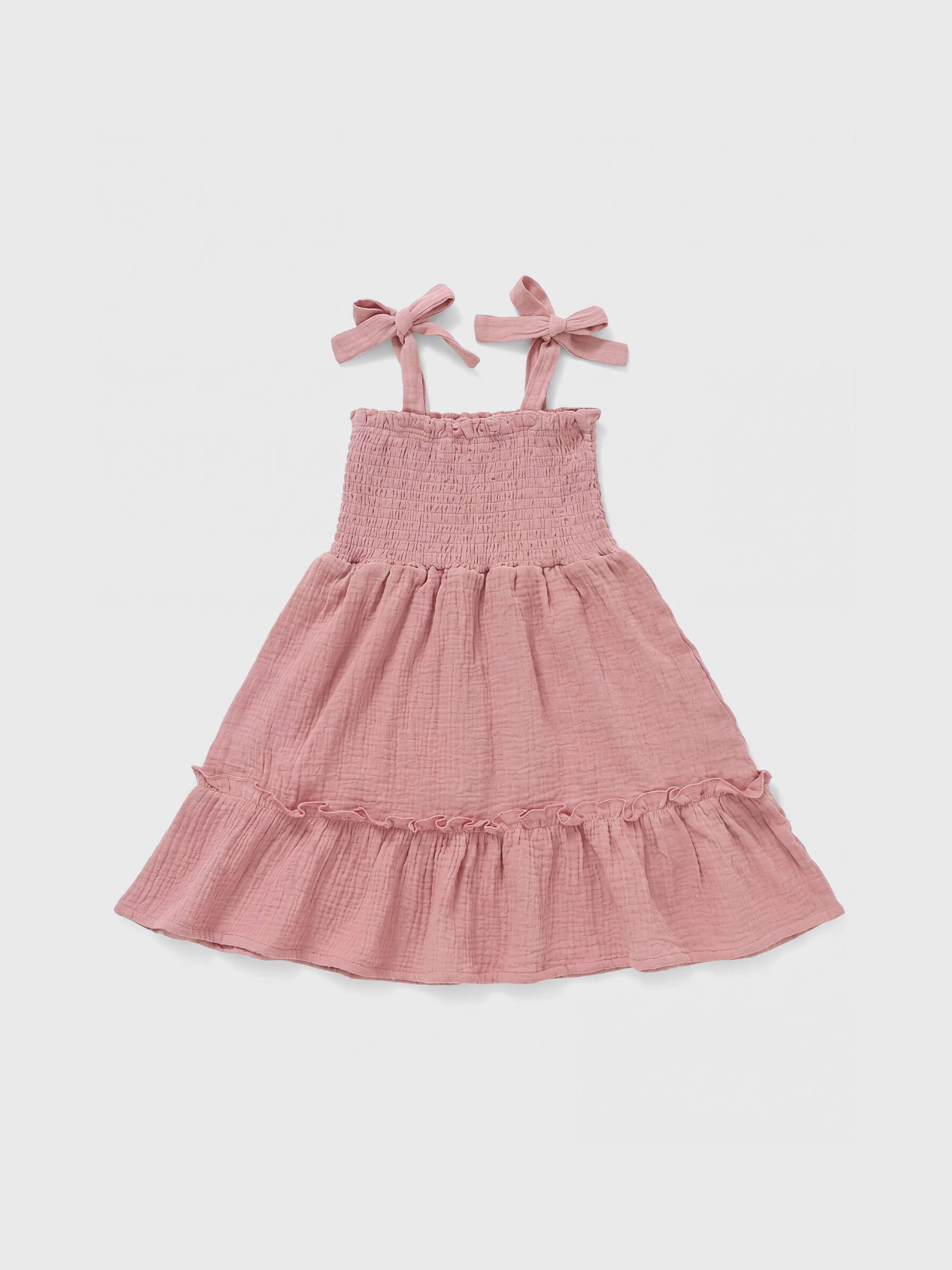 Aria Smocked Tie-Strap Organic Muslin Dress