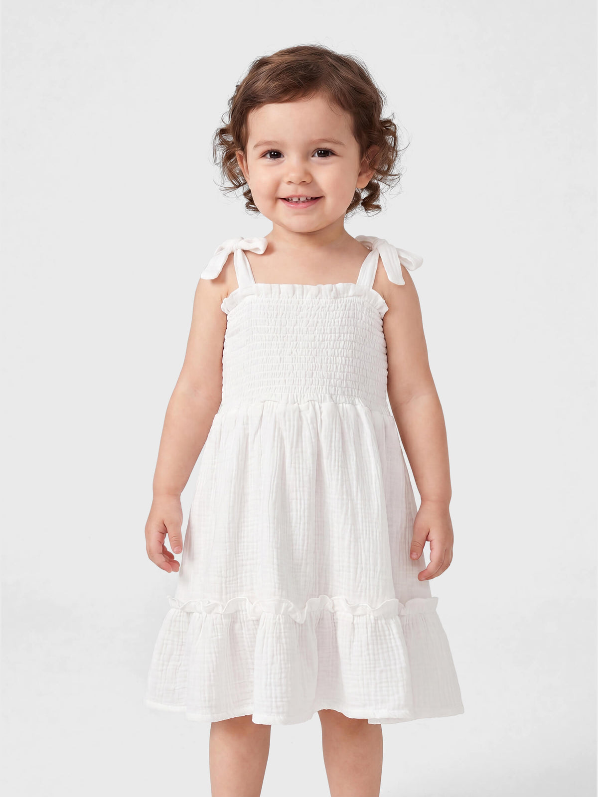 Aria Smocked Tie-Strap Organic Muslin Dress