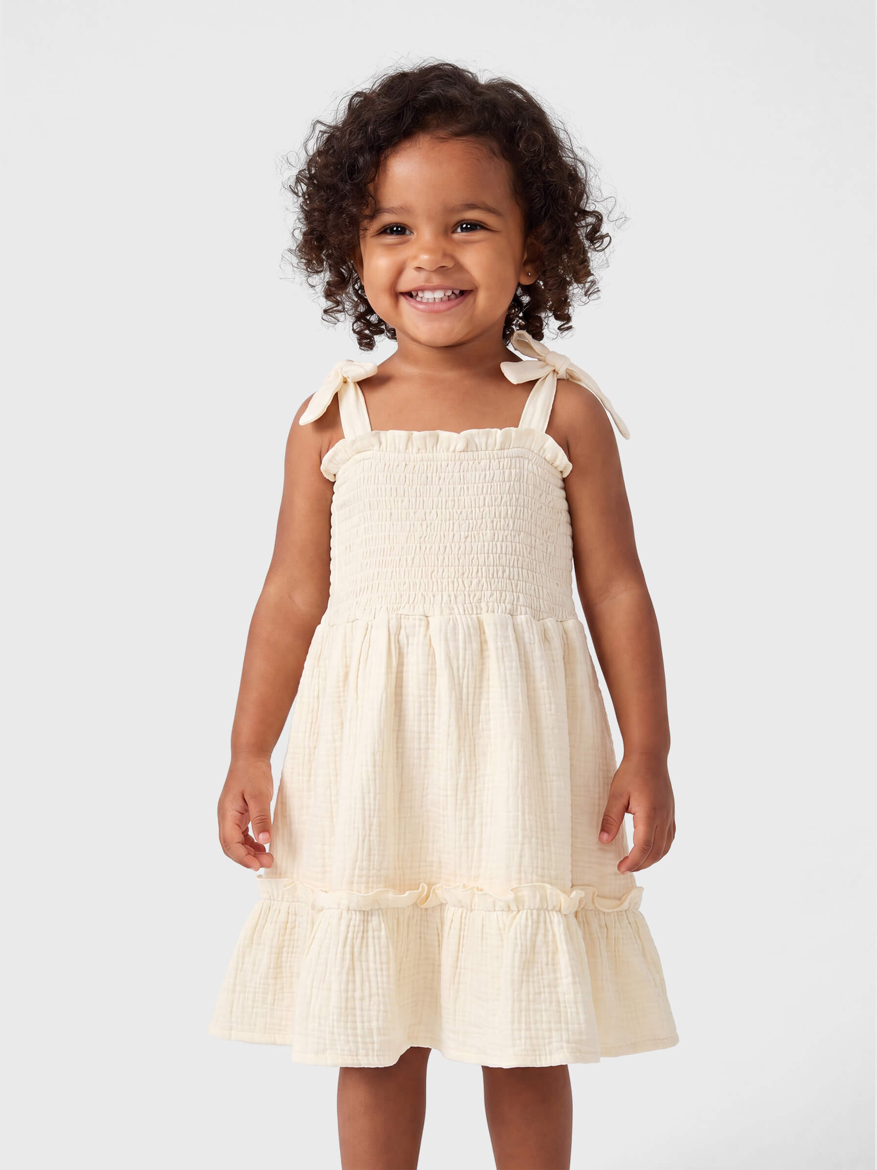 Aria Smocked Tie-Strap Organic Muslin Dress