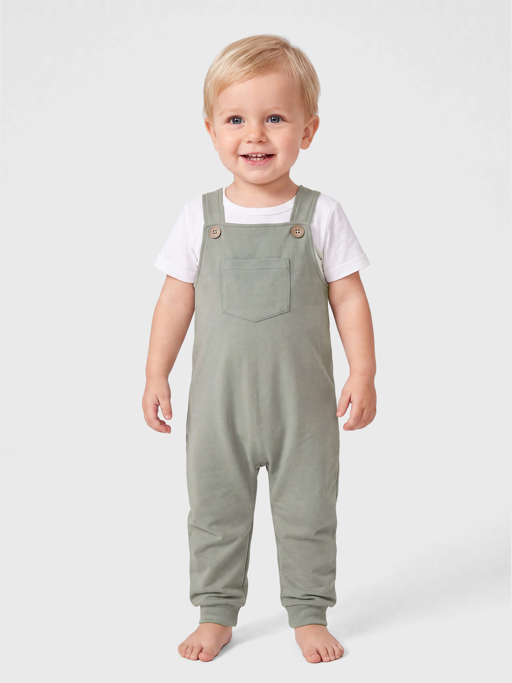 Cooper French Terry Button-Strap Long Jumpsuit